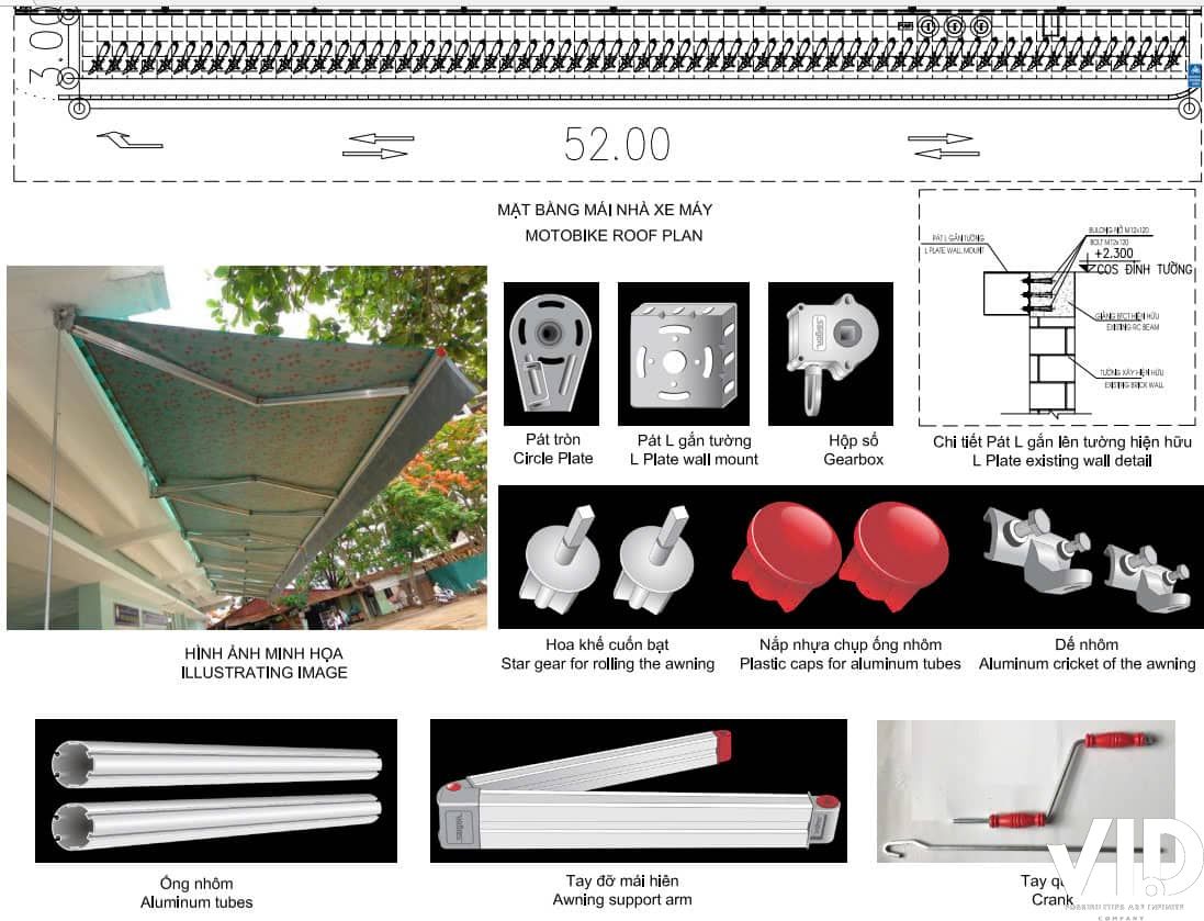 Vật tư - phụ kiện mái xếp mái hiên di động
